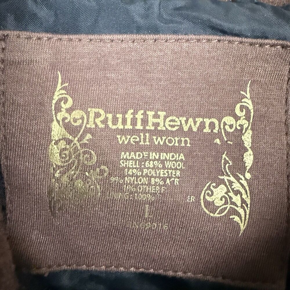 Ruff Hewn Full Zip Jacket Wool Blend Elbow Patch Womens L Brown Plaid Zip Pocket - Picture 8 of 13
